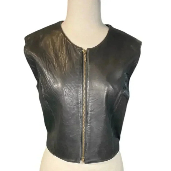 Michael Joseph Soft Leather Vest Black Size Large Collarless U Neckline Women's - Picture 1 of 12